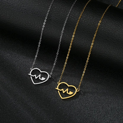 South Korea Popular Heart Pendants Ecg Heartbeat Stainless Steel Necklace