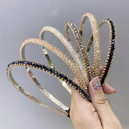 South Korea'S New Crystal Full Diamond Headband Summer Simple Hair Hole Steel Ring Thin Edge Headband Wholesale Nihaojewelry