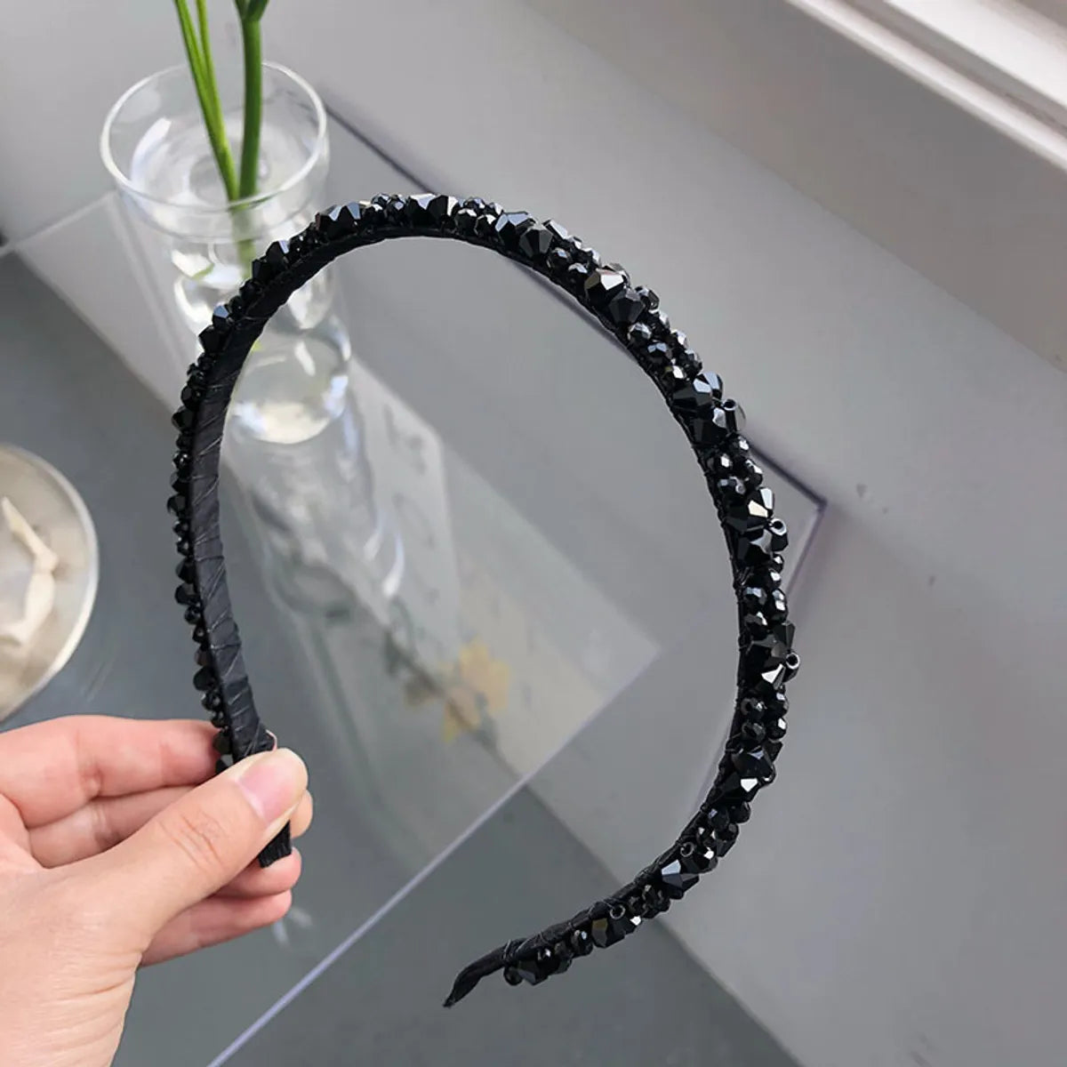 South Korea'S New Crystal Full Diamond Headband Summer Simple Hair Hole Steel Ring Thin Edge Headband Wholesale Nihaojewelry