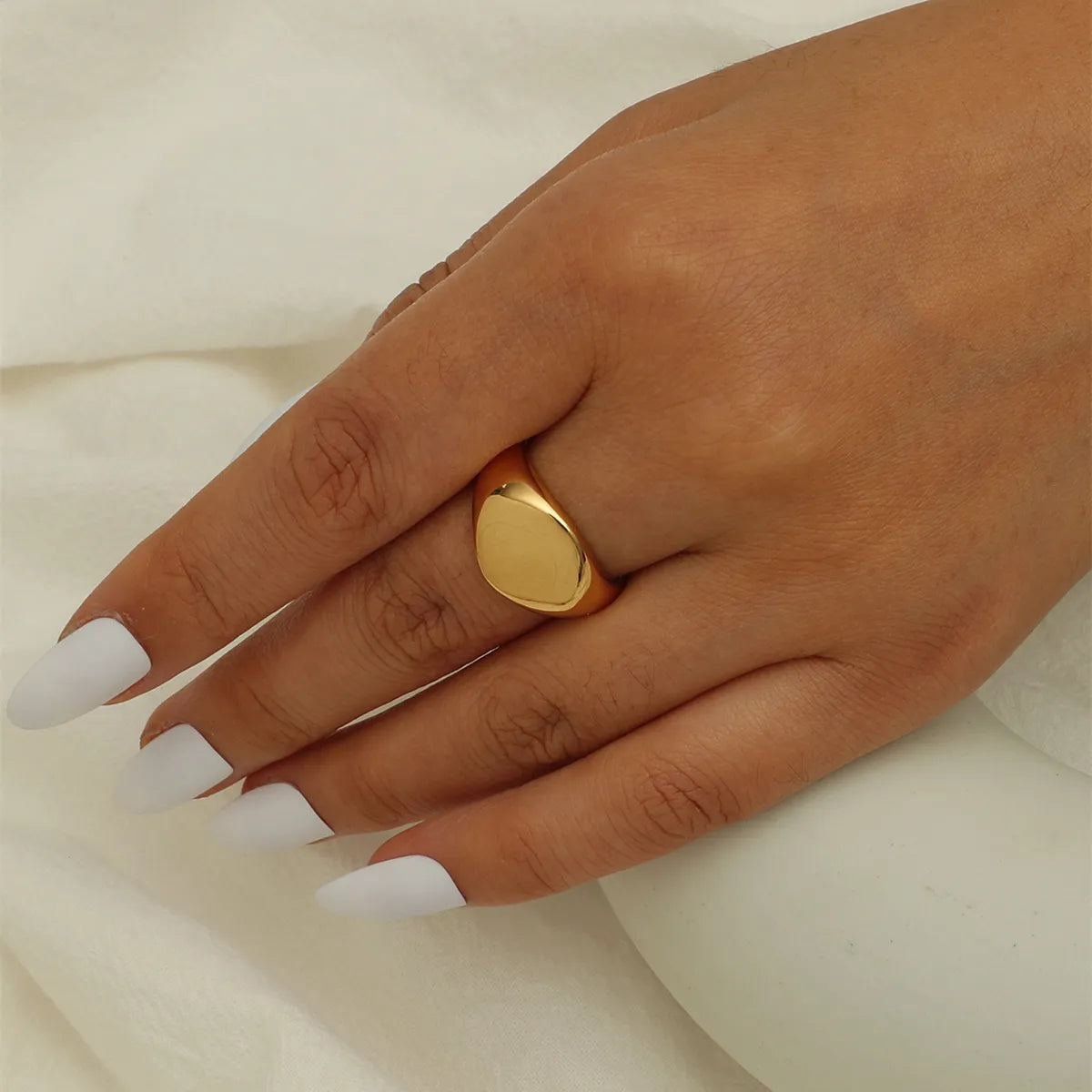 South Korean 18k Gold Plate Ring Golden Glossy Round Ring Simple Index Finger Ring