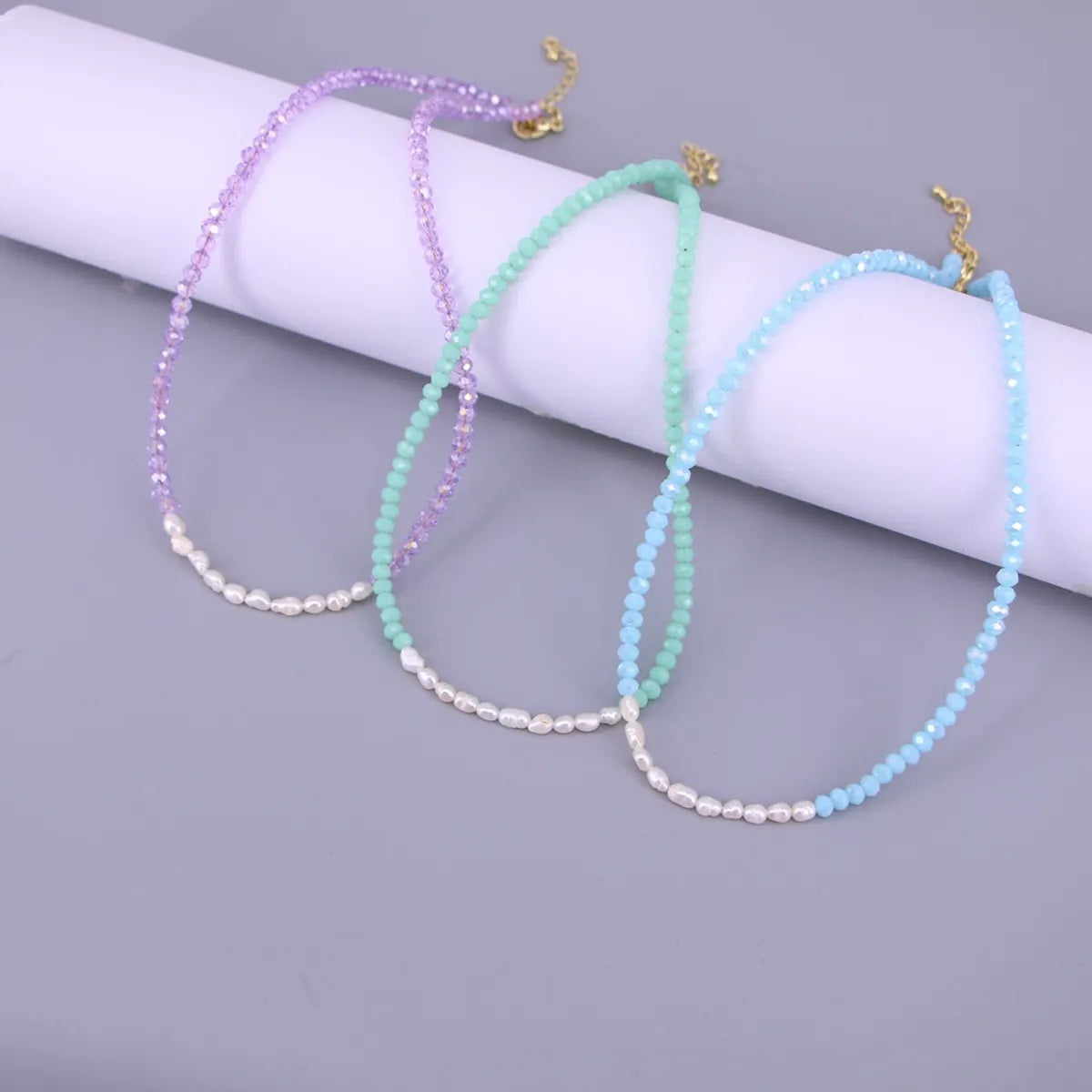 Splicing Crystal Beaded Pearl Necklace Clavicle Chain