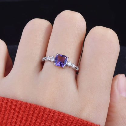 Square Diamond Amethyst Open Ring Small And Versatile Color Treasure Ring