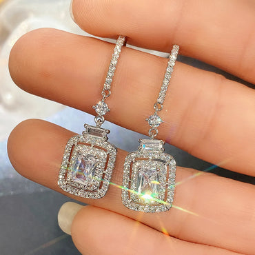 Square Rhinestone Zirconia Group Luxury Ear Crochet Earrings