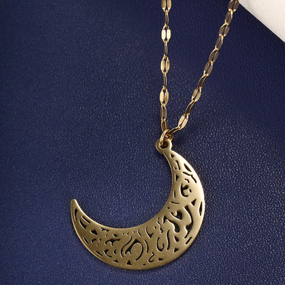 304 Stainless Steel 18K Gold Plated Raw Steel Casual Nordic Style XUPING Asymmetrical Hollow Out Moon Necklace