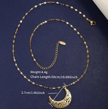 304 Stainless Steel 18K Gold Plated Raw Steel Casual Nordic Style XUPING Asymmetrical Hollow Out Moon Necklace