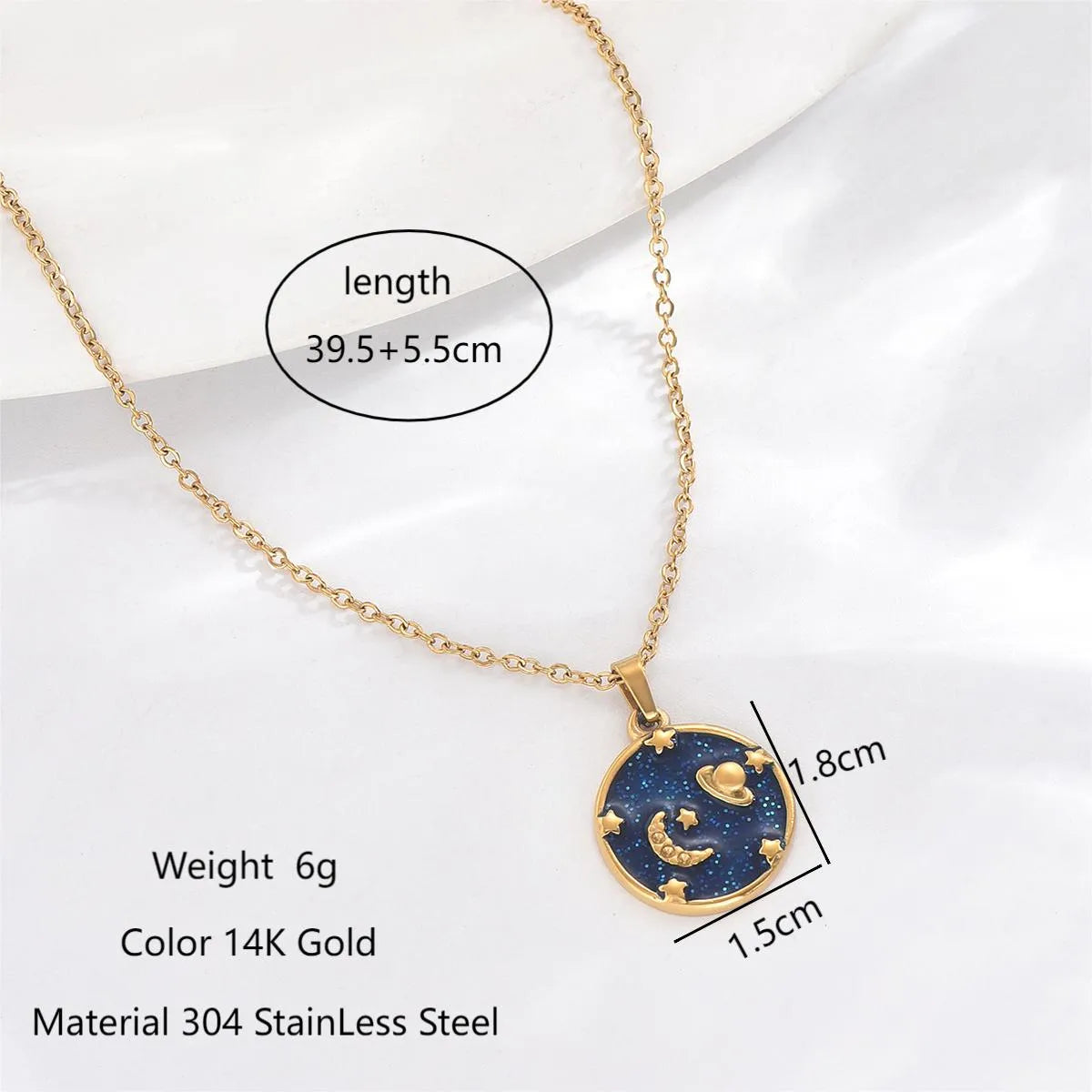 Stainless Steel 14K Gold Plated Classic Style Cool Style Hexagram Universe Eye Enamel Inlay Turquoise Pendant Necklace