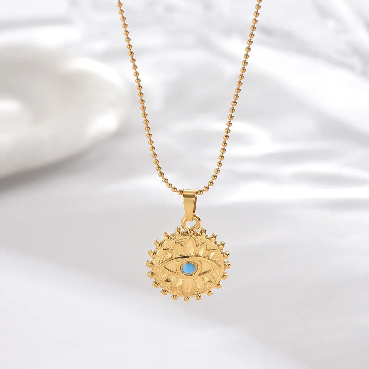 Stainless Steel 14K Gold Plated Classic Style Cool Style Hexagram Universe Eye Enamel Inlay Turquoise Pendant Necklace