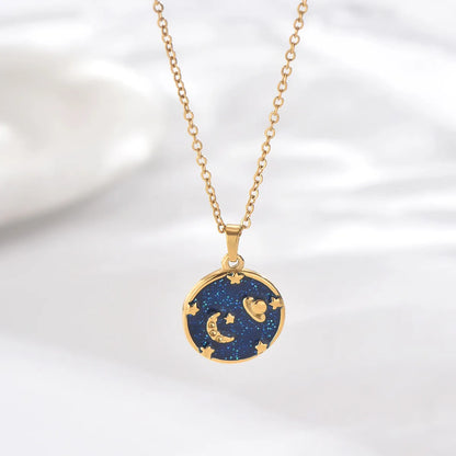 Stainless Steel 14K Gold Plated Classic Style Cool Style Hexagram Universe Eye Enamel Inlay Turquoise Pendant Necklace