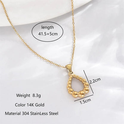 Stainless Steel 14K Gold Plated Elegant Romantic Classic Style Round Water Droplets Heart Shape Hollow Out Inlay Zircon Double Layer Necklaces Pendant Necklace