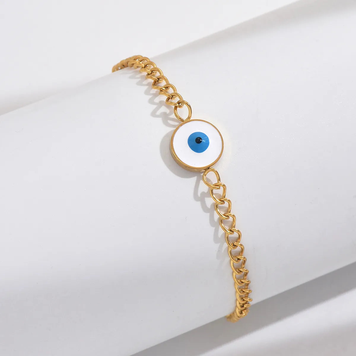 Stainless Steel 14K Gold Plated Simple Style Classic Style Round Devil's Eye Enamel Inlay Zircon Bracelets