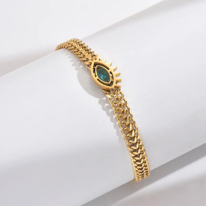 Stainless Steel 14K Gold Plated Simple Style Classic Style Round Devil's Eye Enamel Inlay Zircon Bracelets