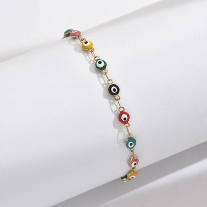 Stainless Steel 14K Gold Plated Simple Style Classic Style Round Devil's Eye Enamel Inlay Zircon Bracelets