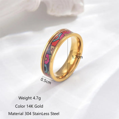 304 Stainless Steel 14K Gold Plated Tropical Polishing Plating Colorful Rings