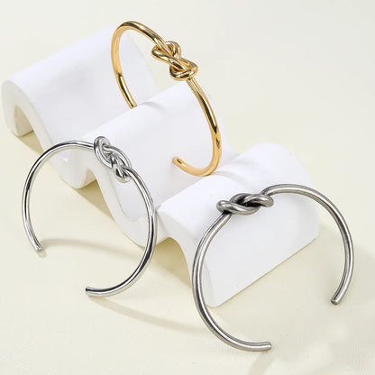 Stainless Steel 14K Gold Plated Vintage Style Simple Style Solid Color Knot Bangle