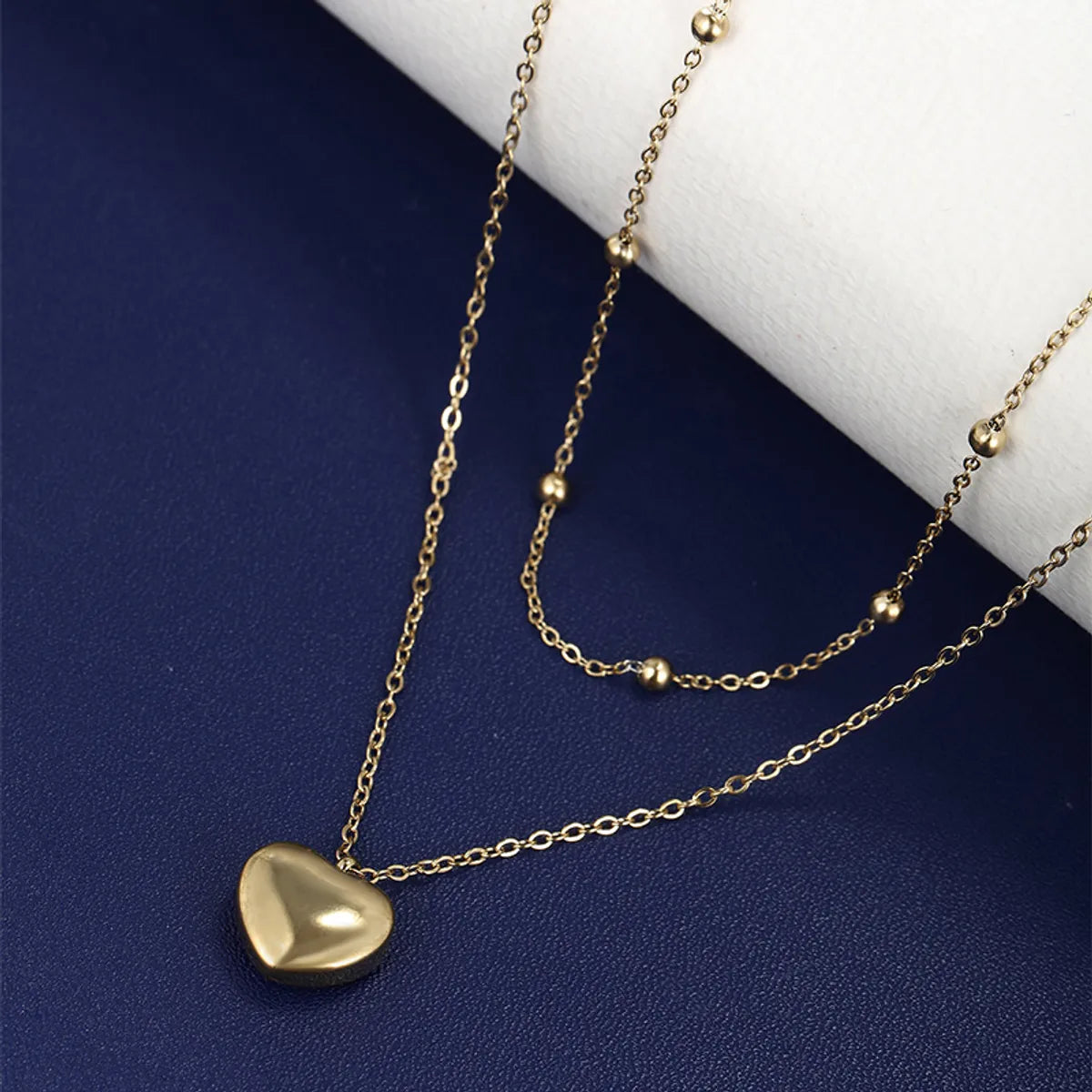 Stainless Steel 14K Gold Plated XUPING Simple Style Heart Shape Plating Double Layer Necklaces