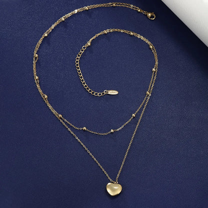 Stainless Steel 14K Gold Plated XUPING Simple Style Heart Shape Plating Double Layer Necklaces