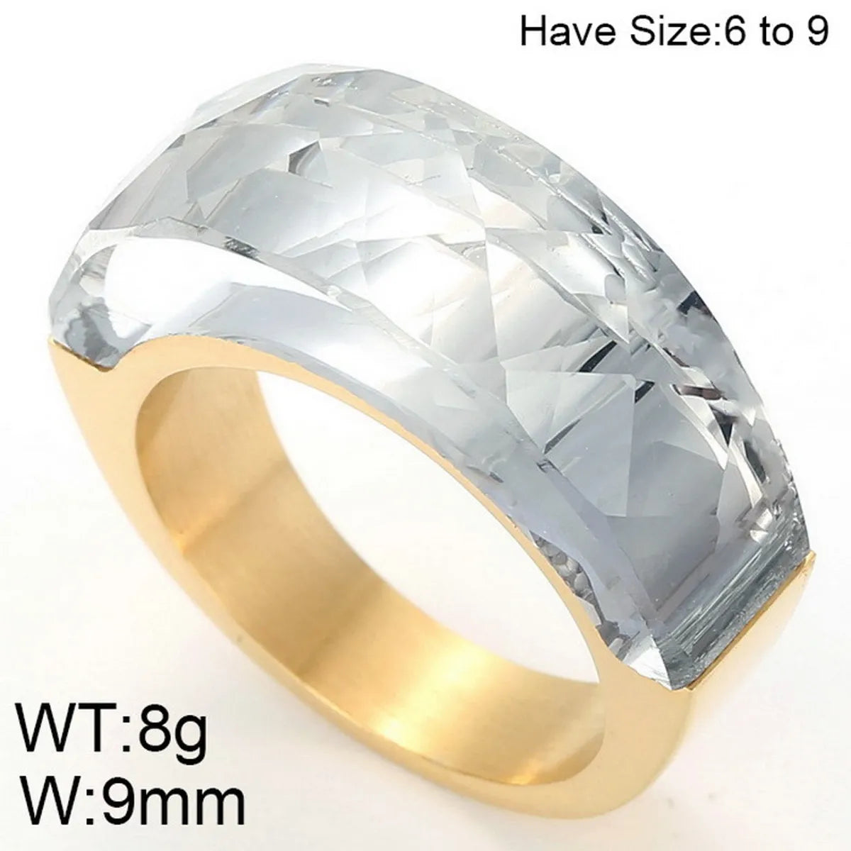 Stainless Steel 18K Gold Plated Basic Color Block Plating Inlay Glass Stone Rings