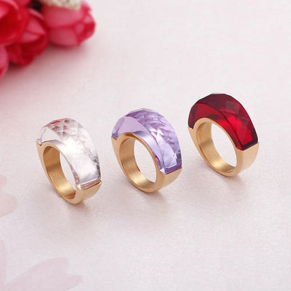 Stainless Steel 18K Gold Plated Basic Color Block Plating Inlay Glass Stone Rings