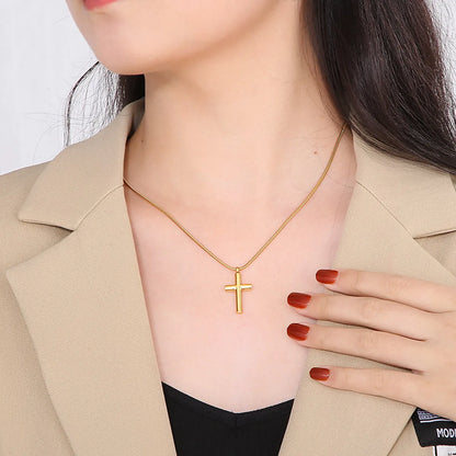 Stainless Steel 18K Gold Plated Basic Cross Plating Pendant Necklace