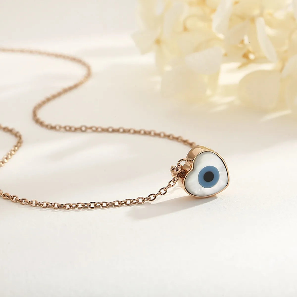 Stainless Steel 18K Gold Plated Basic Devil's Eye Inlay Shell Pendant Necklace