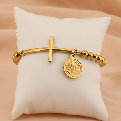 Stainless Steel 18K Gold Plated Basic Streetwear Cross Bracelets