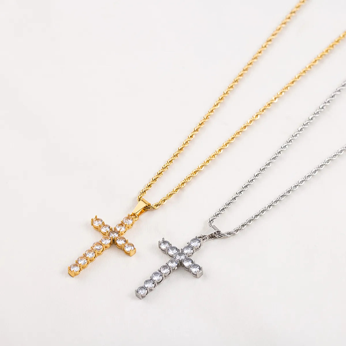 Stainless Steel 18K Gold Plated Business Simple Style Cross Plating Inlay Rhinestones Pendant Necklace