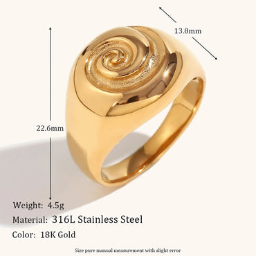 Stainless Steel 18K Gold Plated Casual Retro Swirl Pattern Rings