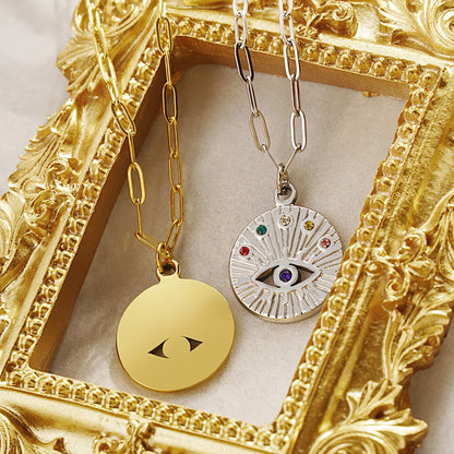 Stainless Steel 18K Gold Plated Casual Simple Style Devil's Eye Hollow Out Inlay Rhinestones Pendant Necklace