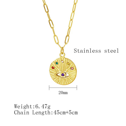 Stainless Steel 18K Gold Plated Casual Simple Style Devil's Eye Hollow Out Inlay Rhinestones Pendant Necklace