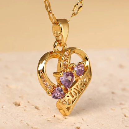 Stainless Steel 18K Gold Plated Casual Simple Style Heart Shape Zircon Pendant Necklace