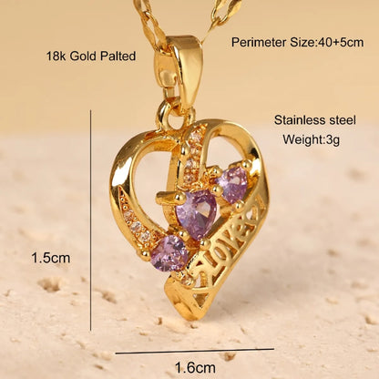 Stainless Steel 18K Gold Plated Casual Simple Style Heart Shape Zircon Pendant Necklace