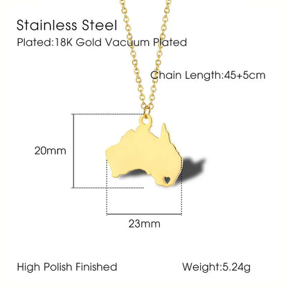 Stainless Steel 18K Gold Plated Casual Simple Style Map Heart Shape Pendant Necklace