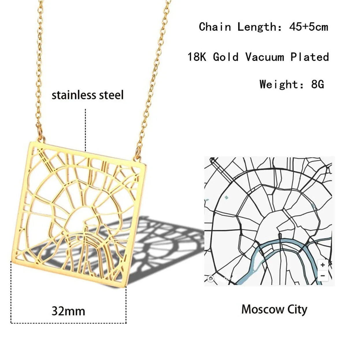 Stainless Steel 18K Gold Plated Casual Simple Style Map Pendant Necklace