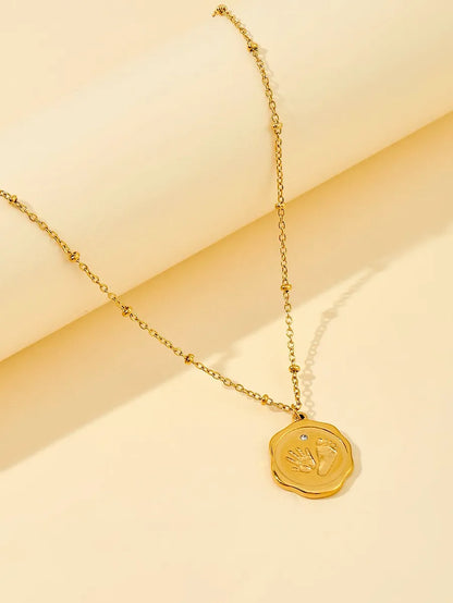 Stainless Steel 18K Gold Plated Casual Simple Style Round Square Zircon Pendant Necklace