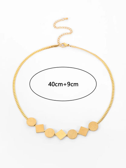 Stainless Steel 18K Gold Plated Casual Simple Style Round Square Zircon Pendant Necklace