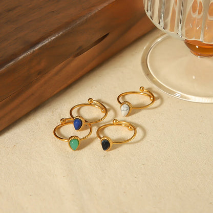 Stainless Steel 18K Gold Plated Casual Vintage Style Water Droplets Plating Inlay Natural Stone Open Rings