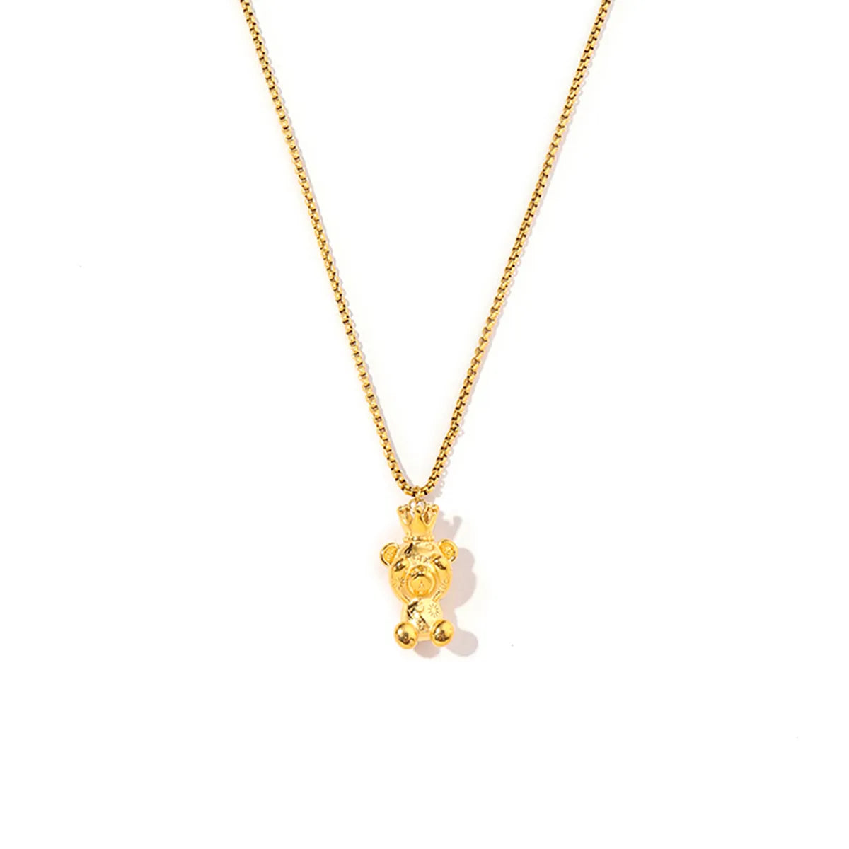 Stainless Steel 18K Gold Plated Cute Roman Style Bear Pendant Necklace