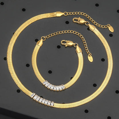 Stainless Steel 18K Gold Plated Elegant Glam Geometric Inlay Zircon Bracelets Necklace