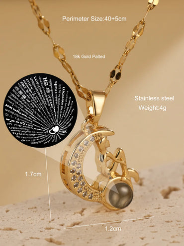 Stainless Steel 18K Gold Plated Elegant Moon Hollow Out Pendant Necklace