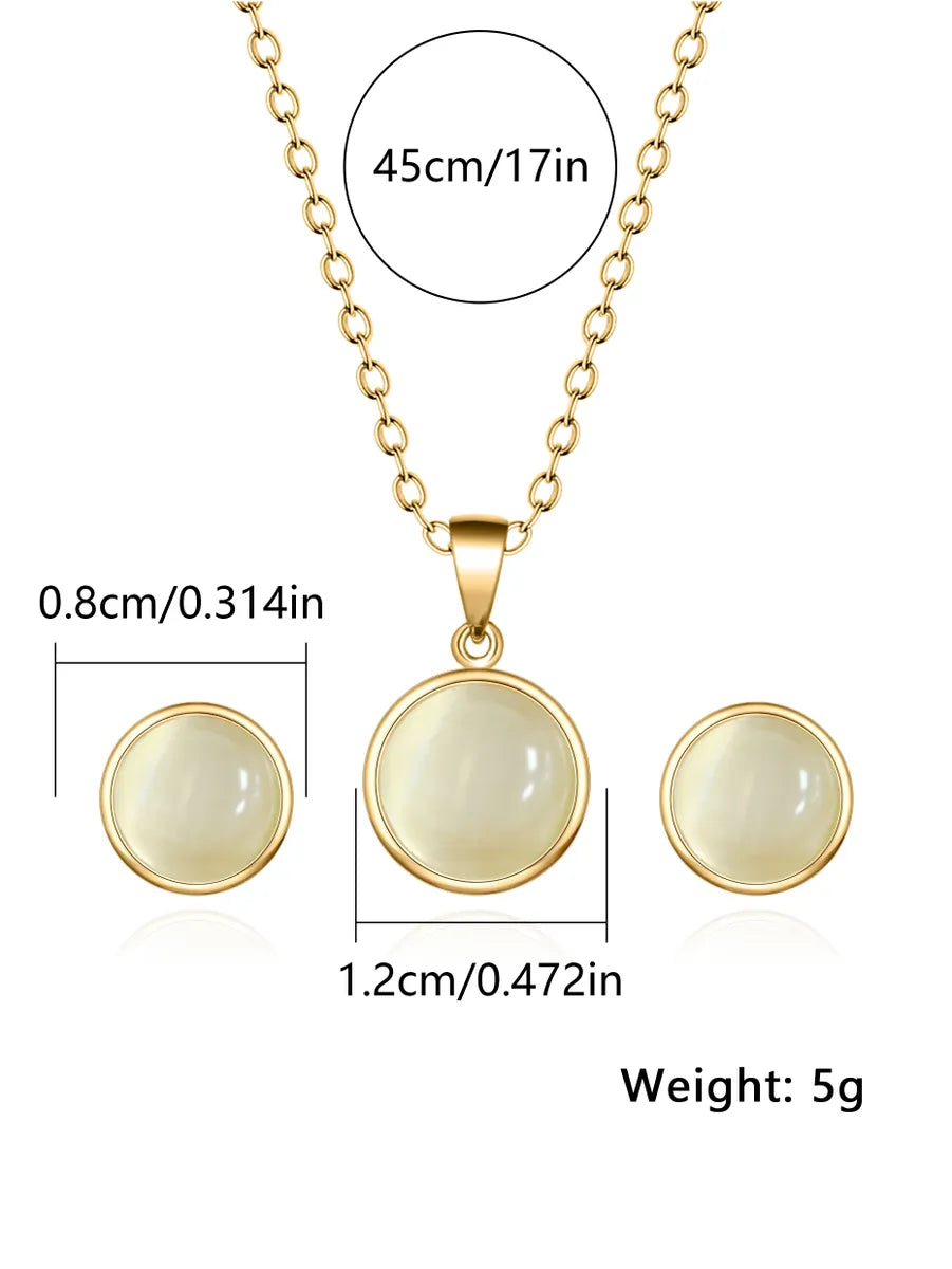 Stainless Steel 18K Gold Plated Elegant Round Inlay Artificial Gemstones Jewelry Set