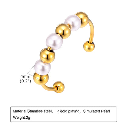 304 Stainless Steel 18K Gold Plated Elegant Simple Style Beaded Geometric Artificial Pearls Open Rings