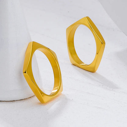 304 Stainless Steel 18K Gold Plated Elegant Simple Style Geometric Zircon Rings