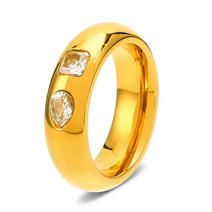 304 Stainless Steel 18K Gold Plated Elegant Simple Style Geometric Zircon Rings