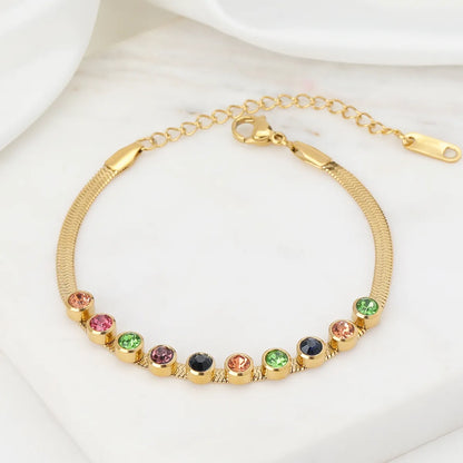 Stainless Steel 18K Gold Plated Elegant Simple Style Round Inlay Rhinestones Bracelets