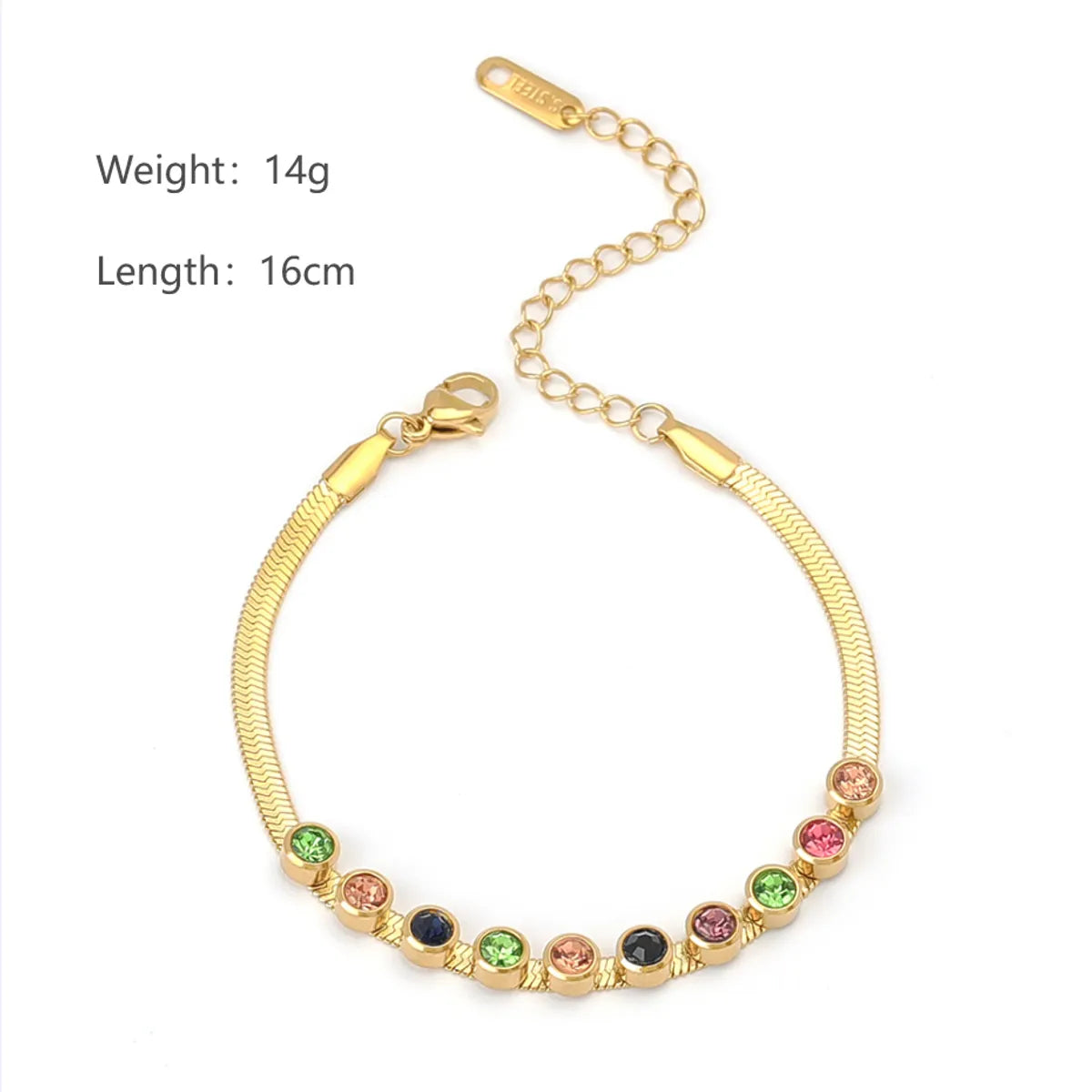 Stainless Steel 18K Gold Plated Elegant Simple Style Round Inlay Rhinestones Bracelets