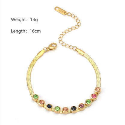 Stainless Steel 18K Gold Plated Elegant Simple Style Round Inlay Rhinestones Bracelets