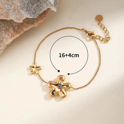 Elegant Streetwear Flower 304 Stainless Steel 14K Gold Plated Zircon Bracelets In Bulk