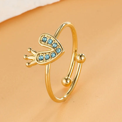 304 Stainless Steel 18K Gold Plated Elegant Streetwear Inlay Heart Shape Zircon Open Rings