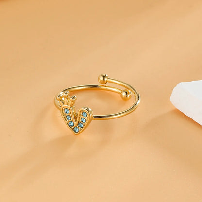 304 Stainless Steel 18K Gold Plated Elegant Streetwear Inlay Heart Shape Zircon Open Rings