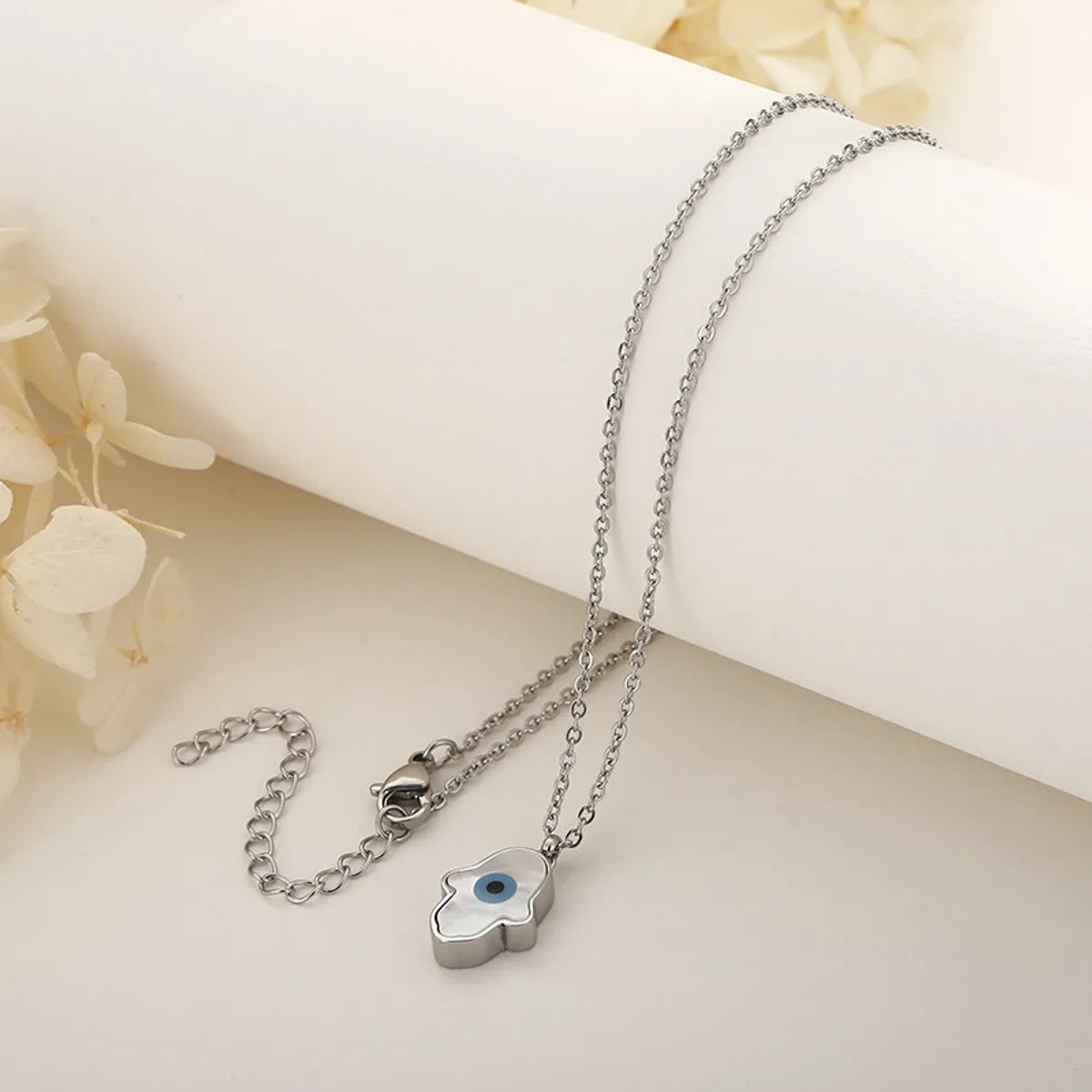 Stainless Steel 18K Gold Plated Funny Devil's Eye Inlay Artificial Pearls Shell Pendant Necklace